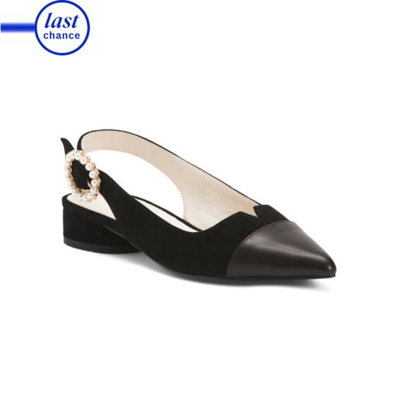 KOKO + PALENKI Black Leather Stella Pointy Toe Slingback Flats - Picture 1 of 2